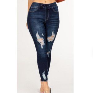 Ladies high-rise denim ripped jeans